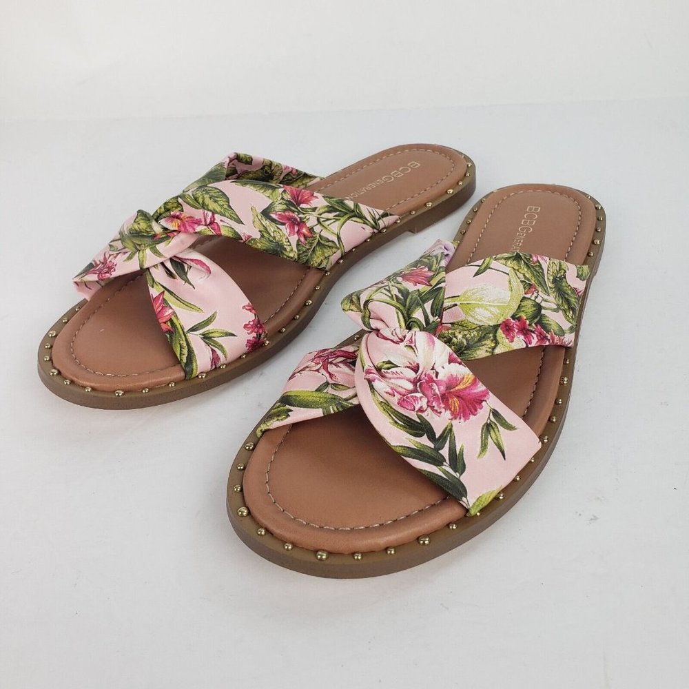 BCBGeneration Womens Zexanna Open Toe Studded Slip On Slides Sandals 10